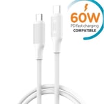 60W USB-C till USB-C PD Snabbladdning kabel Samsung, iPhone 15/16 Vit