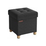 SONGMICS Pouf, Coffre de Rangement, Tabouret avec Repose-Pieds, Pliable, Banc avec Rangement, 38 x 38 x 40 cm, pour Salon, Chambre, Noir