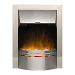 Dimplex Dakota Optiflame Inset Electric Fire, Modern Brushed Stainless Steel Electric Flame Effect Fire, White Pebble Fuel Bed, 2kW Adjustable Fan Heater with Thermostat, Inset Depth 7cm