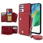 ELISORLI Phone Cover for Samsung Galaxy S23 Ultra 5G Wallet Case with Crossbody Shoulder Strap and Stand Leather Credit Card Holder Cell Accessories S23Ultra 23S S 23 23Ultra 6.8 inch Girls Men Red