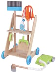 Lelin 11PC Wooden Toy Cleaning Cart Trolley Pretend Let's Play Set for Kids