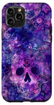 Coque pour iPhone 11 Pro Aquarelle violette ethnique horreur bleu feu flamme crâne