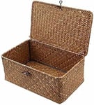 Seagrass Panier de rangement en osier avec couvercle paniers de rangement, panier en rotin tressé fabriqué à Manograss Panier en osier avec couvercle paniers de rangement (grand 29 x 19 x 12 cm)