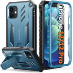 FNTCASE Coque pour iPhone 12: Antichoc Housse avec Support pour iPhone 12 Pro Shock-Absorption Case Cover Anti-Rayures Protection Militaire 360 Degrés Résistante Étui Bumper(Bleu)