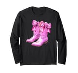 Cowgirl Boots Pink Baby Bow Preppy y2k Coquette Long Sleeve T-Shirt