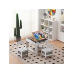 Ensemble table et chaise en bois pour enfants avec deux sacs de rangement (une table et deux chaises) gris et blanc