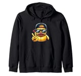 Cool Retro Yellow Rubber Duck in 70s 80s Funny Duck Zip Hoodie