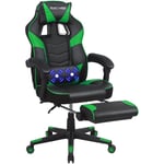 Puluomis - Chaise Gamer Chaises de Bureau à haut Dossier avec Repose-pieds et Support Lombaire et massage 150Kg - vert