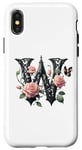 Coque pour iPhone X/XS Letter W Initial Floral Monogram Rose Pink Flower Butterfly