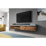 TV-Kommode Bargo 160 cm Lowboard mit LED-Beleuchtung Anthrazit-Old style wood - Furnix