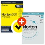 Norton 360 Premium - 1 utilisateur - 10 appareils + Norton Utilities Ultimate - 75 Go - Abonnement 1 an - Offre Max