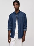 Mango Chambrec Cotton Chambray Shirt, Open Blue