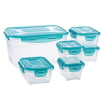 Amazon Basics Air-Locked Leak-Proof, Stackable & Airtight Fridge/Freezer Containers with Lids, BPA-Free Plastic, Microwave and Dishwasher Safe 6-Piece Food-Storage Set, Clear, Farblos