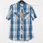 Weird Fish Jennings Micro Sand Check Shirt Size Medium Mens Blue Mix New Bnwt