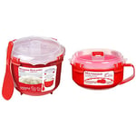 Sistema Microwave Rice Cooker | 2.6 L | Dishwasher Safe Small Rice Cooker| Red & Microwave Breakfast Bowl | Round Microwave Container with Lid & Steam Release Vent | 850 ml | BPA-Free | Red | 1 Count
