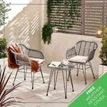 Belize Textured PE Rattan Outdoor 2 Seat & Round Table Garden Bistro Set With Black Metal Hairpin Legs