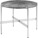 TS Coffee Table 55 cm, Polished Steel / Grey Emperador marble