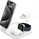 Belkin BoostCharge 3-in-1 Qi2 -trådlös laddningsstation med MagSafe, vit