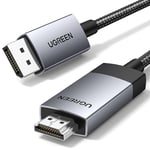 UGREEN 4K@60Hz DisplayPort to HDMI Cable Uni-Directional DP 1.2 to HDMI 2.0 Cord HDR Active Aluminum Braided DP to HDMI Converter for Multi-Screen Compatible with Monitor, Projector, Dell (1M)