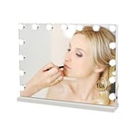 YOURLITE Miroir Maquillage Hollywood Miroir Lumineux Tactile 58x45CM, Température et Luminosité Variable, avec Petit Miroir Grossissant, 15 Ampoules LED, Port USB, Blanc