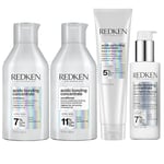 REDKEN - Routine Réparatrice - Shampoing + Après-Shampoing + Soin Sans Rinçage + Sérum - Renforce & Protège La Couleur - Sans Sulfates - Acide Citrique - Cheveux Abîmés - Acidic Bonding Concentrate