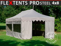 Snabbtält Depåtält Easy-up tält Eventtält Partytält FleXtents PRO Steel "Morocco" 4x8m Latte, inkl. 6 sidor