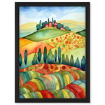 Artery8 Landscape Of Tuscany House On The Hill Folk Art Artwork Framed A3 Wall Art Print