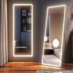 LVSOMT Full Length Mirror with Lights, LED Free Standing Mirror Full Length, 153x50cm Tall Wall Mounted Mirror, Lighted Full Body Mirror, Big Floor Mirror, Stand Up Long Mirror for Bedroom, Black