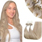 RUNATURE Extension Cheveux Naturel Micro Loop Extension a Froid Cheveux Humain Lisse Blond Cendré Foncé avec Platine Blond Extension Cheveux Micro Anneaux 12 Pouces/30cm 50 Mèches/40g #18P613