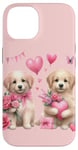 Coque pour iPhone 14 Yellow Retriever - Noeud papillon rose pour la Saint-Valentin