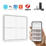 Tuya ZigBee commutateur de sc&egrave;ne intelligent sans fil commutateur de sc&eacute;nario 4 gangs commutateur de touches de sc&egrave;ne de dalle de route Tuya Smarts Home Assistant domotique intelligente Compatible avec Alexa, Home, Siri, Smarts Life