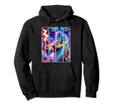 Electric Thunder: Zeus in the Retrowave Realm Pullover Hoodie