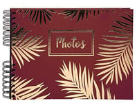 Exacompta - Réf. 16208E - Album photos Livre PALMA - 150 photos - 50 Pages Noires - Format 32x22 cm - couverture papier coloré rouge avec des effets brillants et un motif de feuilles de palmier