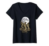 Womens Funny 3 King Cobra Snakes Howling At The Moon Venom Snake V-Neck T-Shirt