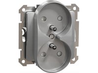 Schneider Sedna Design, Socket 2X2p+Pe Med Ramsystemsbländare, Silver Aluminium