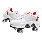 Double Roues Patin À Roulettes Chaussure De Patinage Technique Rétractable Automatique Chaussures De Déformation De Marche Chaussures De Course En Plein Air Gym Chaussures De Sport,White red,40