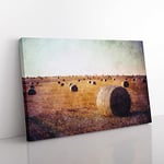 Hay Bales Painting Modern Art Canvas Wall Art Print Ready to Hang, Framed Picture for Living Room Bedroom Home Office Décor, 60x40 cm (24x16 Inch)