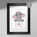 Hygge Creations You Are So Loved Elephant Nursery Kids Room Bedroom | Baby Girl Gift Idea-A4 Print Only, White Paper