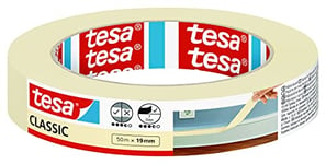 tesa Masking Tape CLASSIC - Painter's Tape for Masking During Painting Work - Solvent-free, Removable without Residue - 50 m x 19 mm