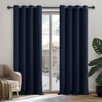 Deconovo Rideaux Occultants Isolant Thermique Anti Froid, Design Moderne à Oeillets, Rideaux pour Salon et Chambre, 140x180 CM (Largeur x Hauteur), Bleu Marine, 2 Pièces