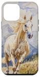 Coque pour iPhone 12 mini Aquarelle Running Palamino Horse in Meadow