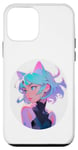 Coque pour iPhone 12 mini Mignon Chat Fille Cheveux Courts Bleu Anime et Manga Style