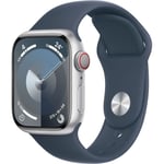 Apple Watch Series 9 GPS + Cellular - 41mm - Boîtier Silver Aluminium - Bracelet Storm Blue Sport Band - S/M