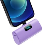 HETP Mini Power Bank 5200mAh, 20W PD Fast Charging Portable Charger, LCD Display Battery Pack, Ultra-Compact Powerbank Compatible with iPhone 14/14 Pro Max/13/13 Pro Max/12/11/XR/X/8, etc Purple