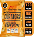 THE CURATORS High Protein Pork Puffs, Cheese, 23g 20 Packs 16g Protein Crisp Low