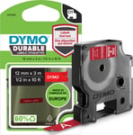 Dymo D1 Durable labeltape 12mm, hvid på rød