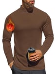 Ekouaer Haut Thermique Homme Maillot de Corps à Manches Longues sous-Vêtements Chauds avec Micro-Polaire intérieure Automne/Hiver Brun 3XL