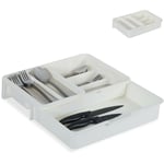 Relaxdays - Range couverts ,7 casiers, extensible couvert et ustensiles de cuisine, plastique, HlP 6 x 23,5x31,5cm blanc