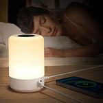 Lampe de Chevet USB Tactile, 4 Prises USB, Lampe Chambre Bois Pour Adultes, Veilleuse de Chevet Enfant Led Night Light, Lampe de Table RGB Pour Enfant, Minuterie éteinte (EU Plug)