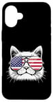 Coque pour iPhone 16 Plus Lunettes de soleil aviateur motif chat patriotique drapeau américain